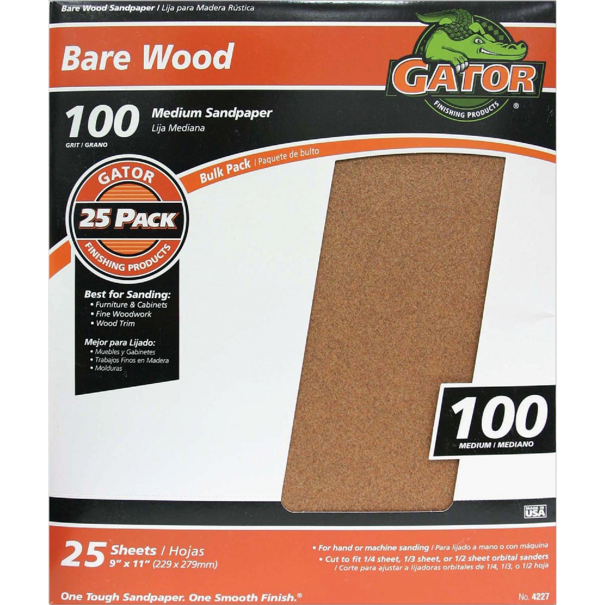 Gator Blade Bare Wood 9 In. x 11 In. 100 Grit Medium Sandpaper (25-Pack) Image 1