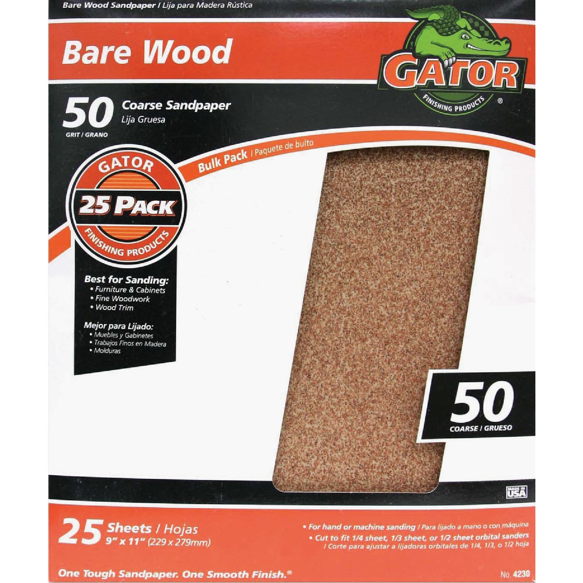 Gator Blade Bare Wood 9 In. x 11 In. 50 Grit Coarse Sandpaper (25-Pack) Image 1
