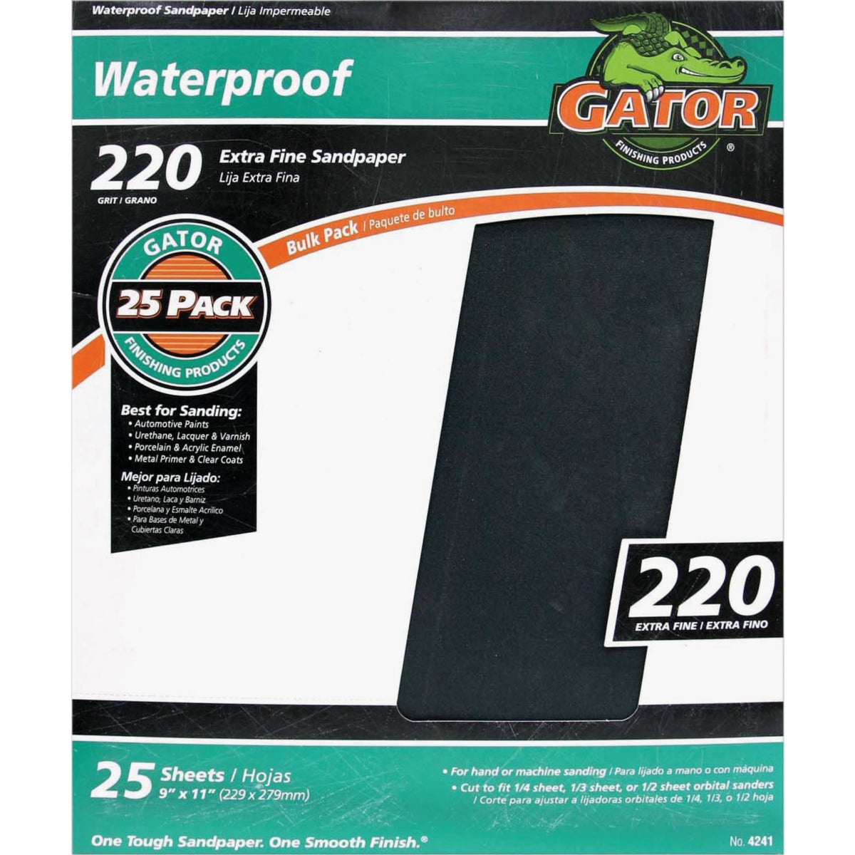 Gator Blade Waterproof 9 In. x 11 In. 220 Grit Extra Fine Sandpaper (25-Pack) Image 1
