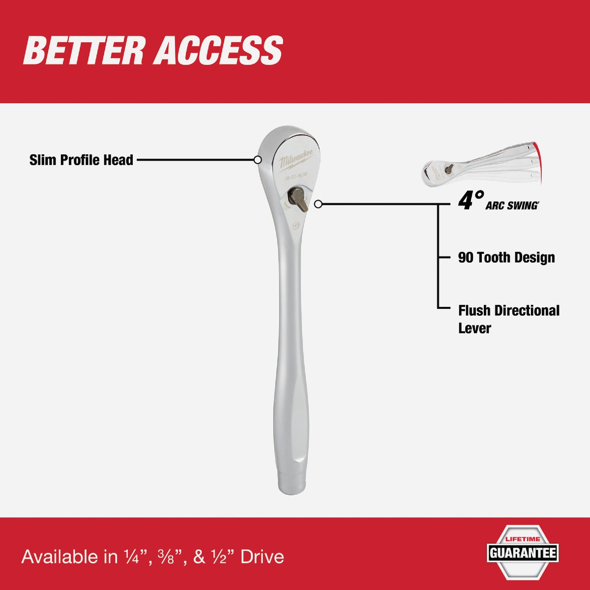 Milwaukee 1/4 In. Drive 90-Tooth Ratchet Image 2