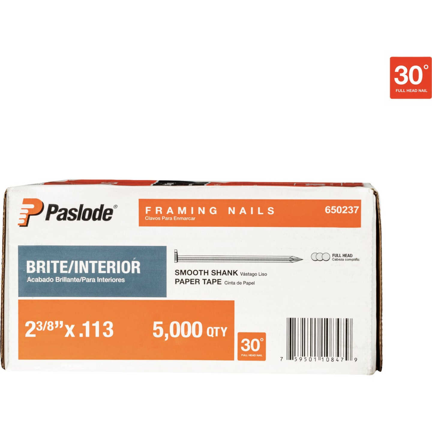 Paslode 2-3/8 In. x 0.113 In. 30 Deg. Paper Tape Roundrive Collated Framing Nails (5000-Count) Image 1