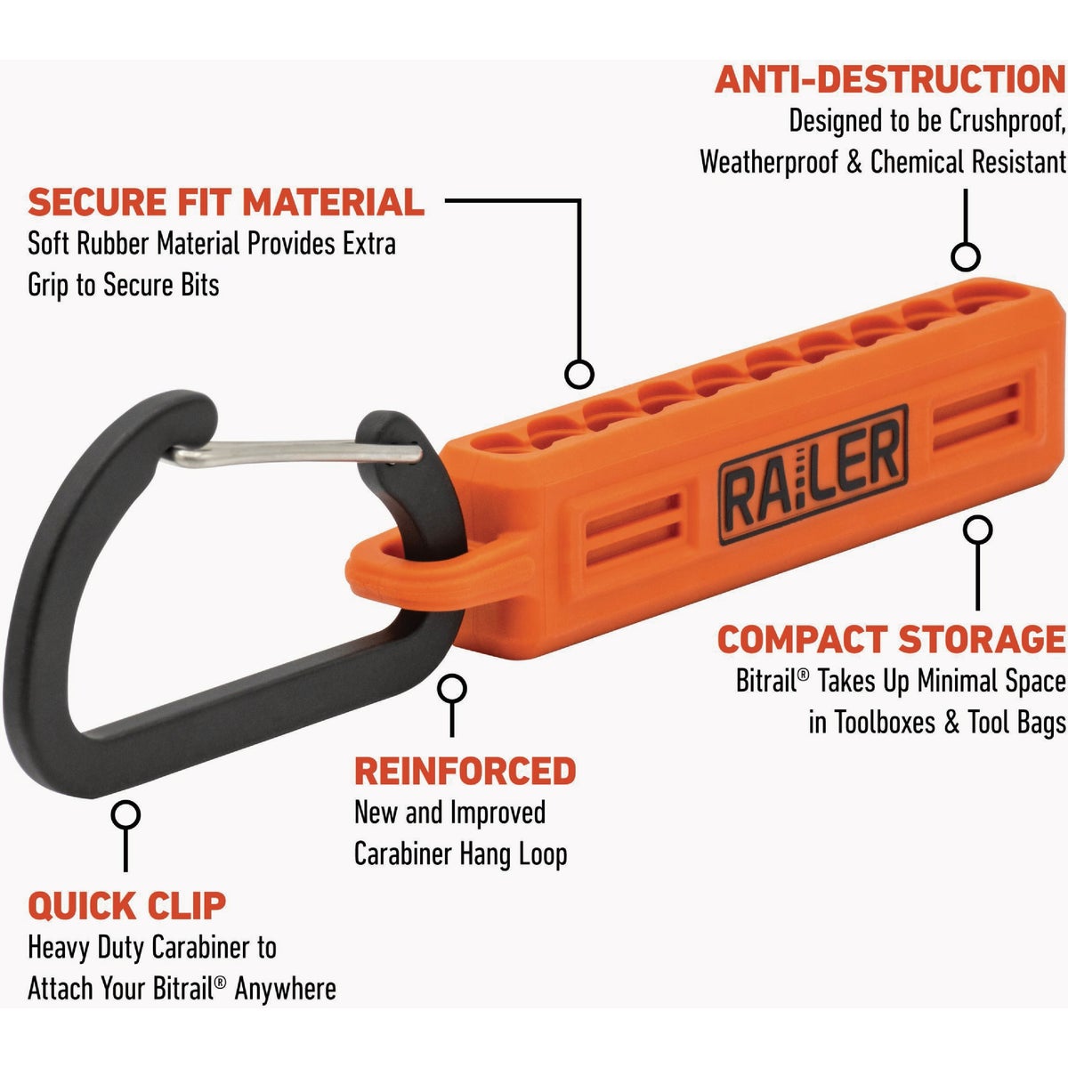 Railer 10-Hole Bitrails in Black, Orange, Hi-Vis Green, & Camo Green with Carabiners (4-Pack) Image 2