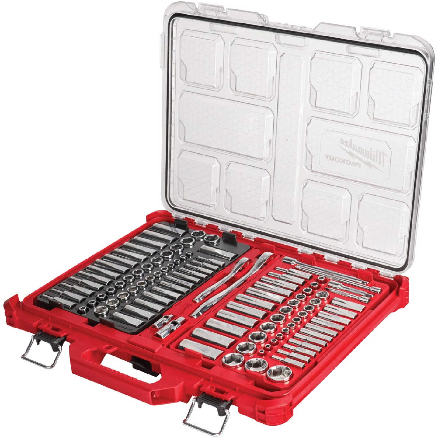 Milwaukee Std/Metric 1/4 In. & 3/8 In. Drive 6-Point Ratchet & Socket Set w/PACKOUT Organizer (106-Piece) Image 1
