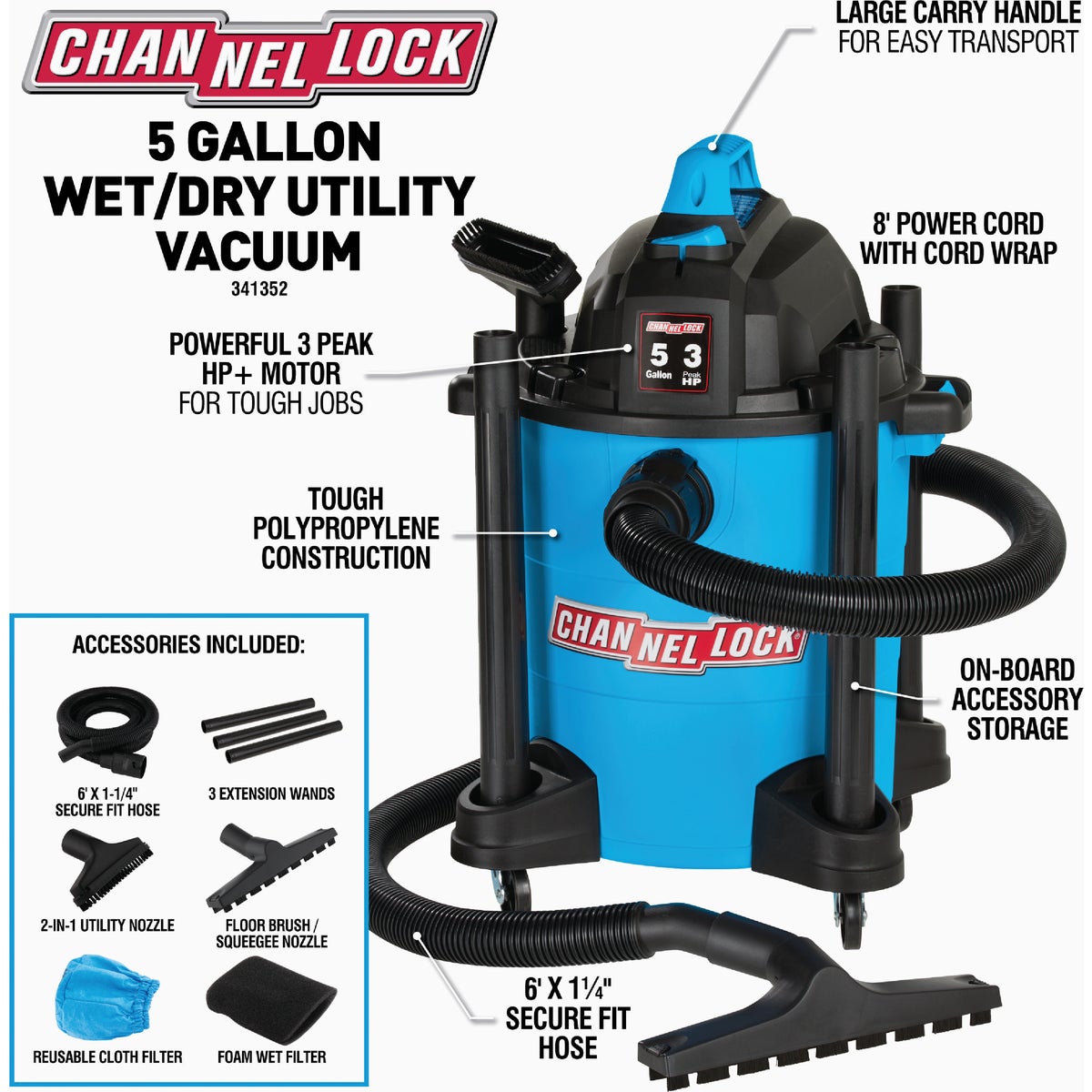 Channellock 5 Gal. 3-Peak HP Wet/Dry Vacuum Image 2