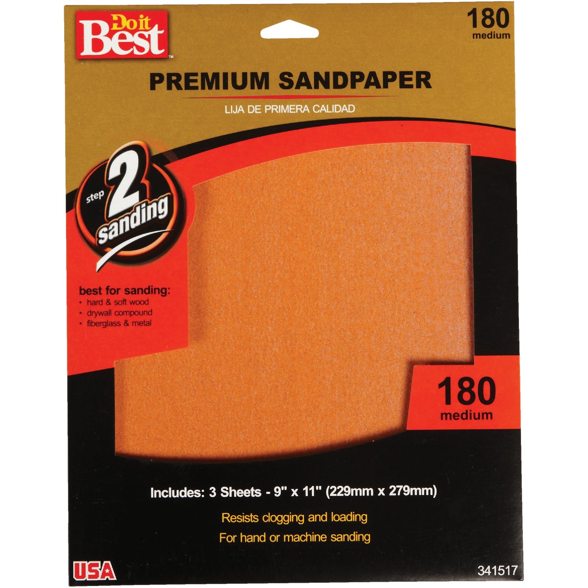 Do it Best Premium Plus 9 In. x 11 In. 180 Grit Medium Sandpaper (3-Pack) Image 1