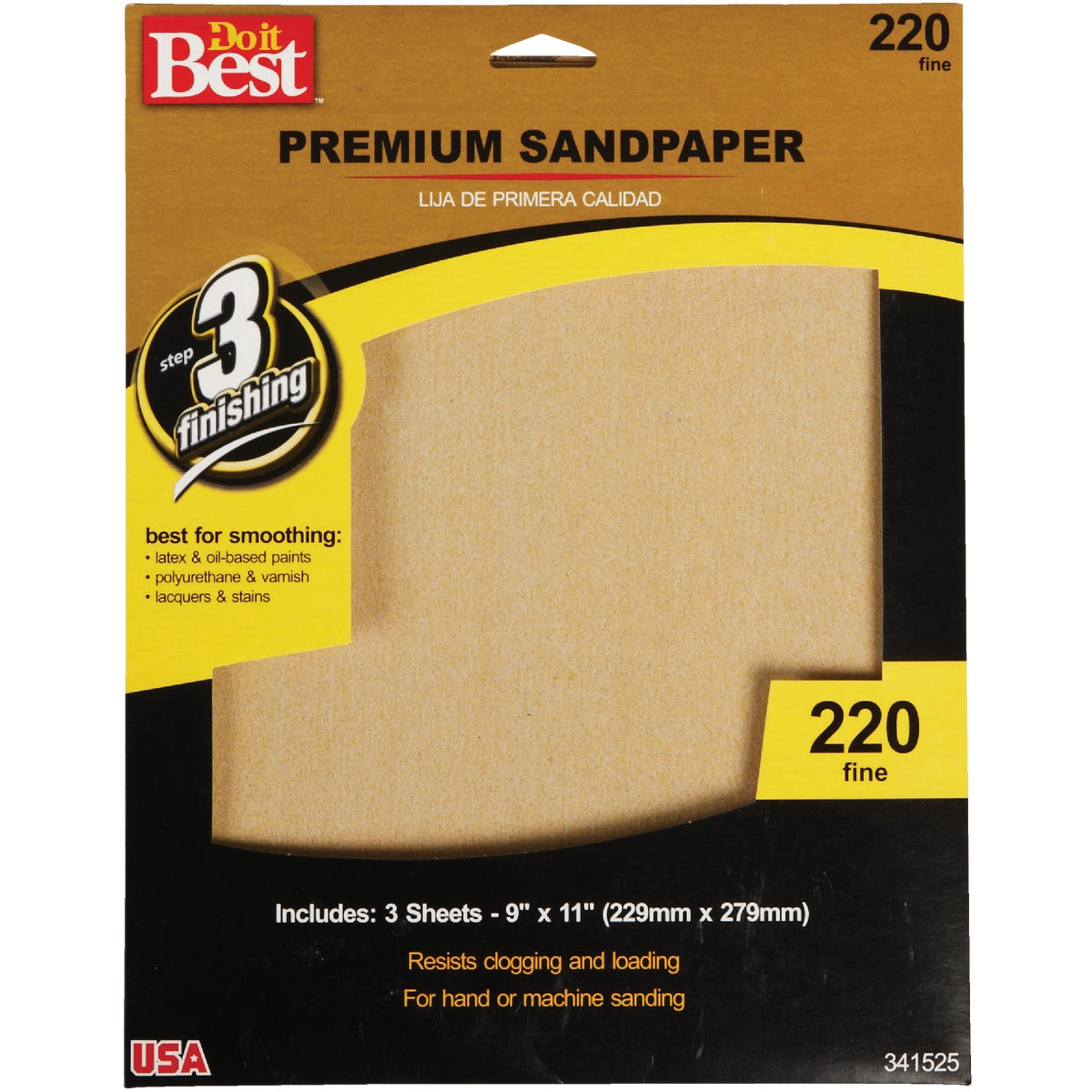 Do it Best Premium Plus 9 In. x 11 In. 220 Grit Fine Sandpaper (3-Pack) Image 1