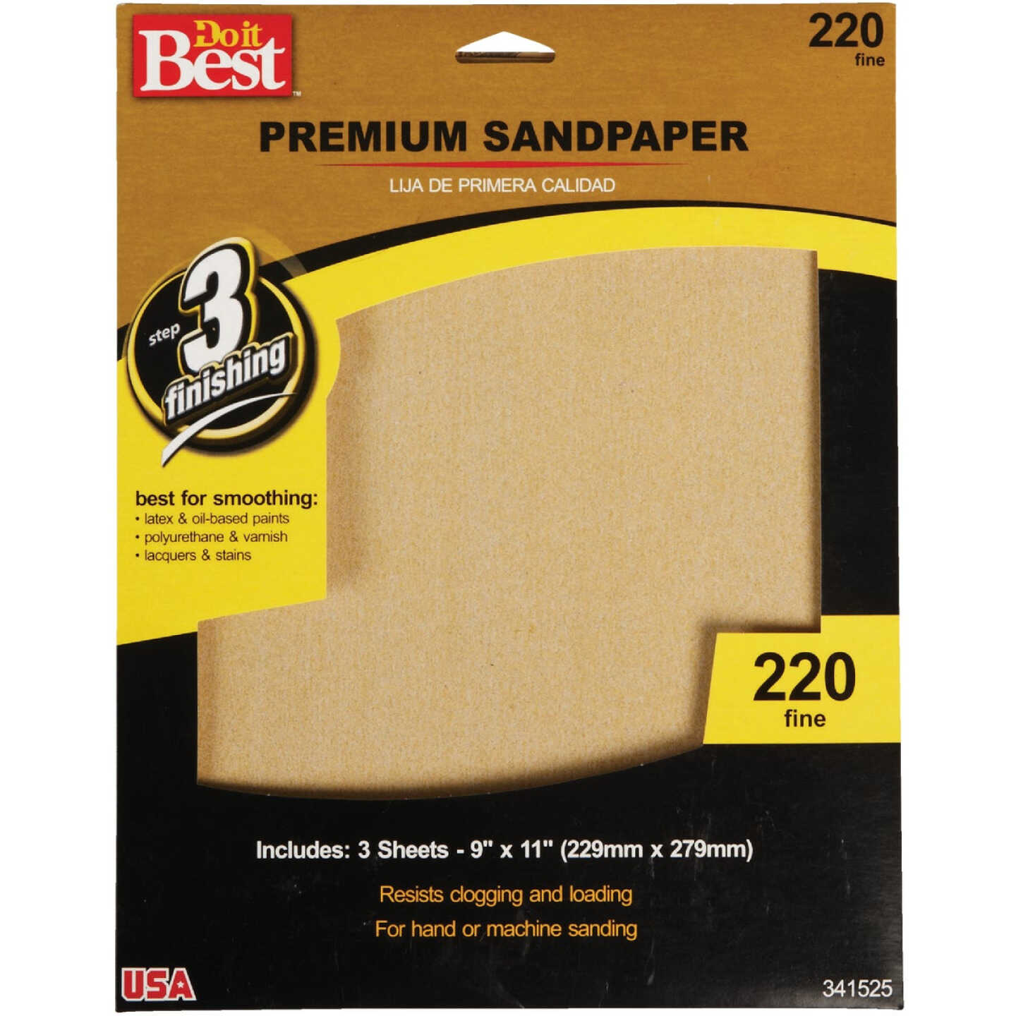 Do it Best Premium Plus 9 In. x 11 In. 220 Grit Fine Sandpaper (3-Pack) Image 1