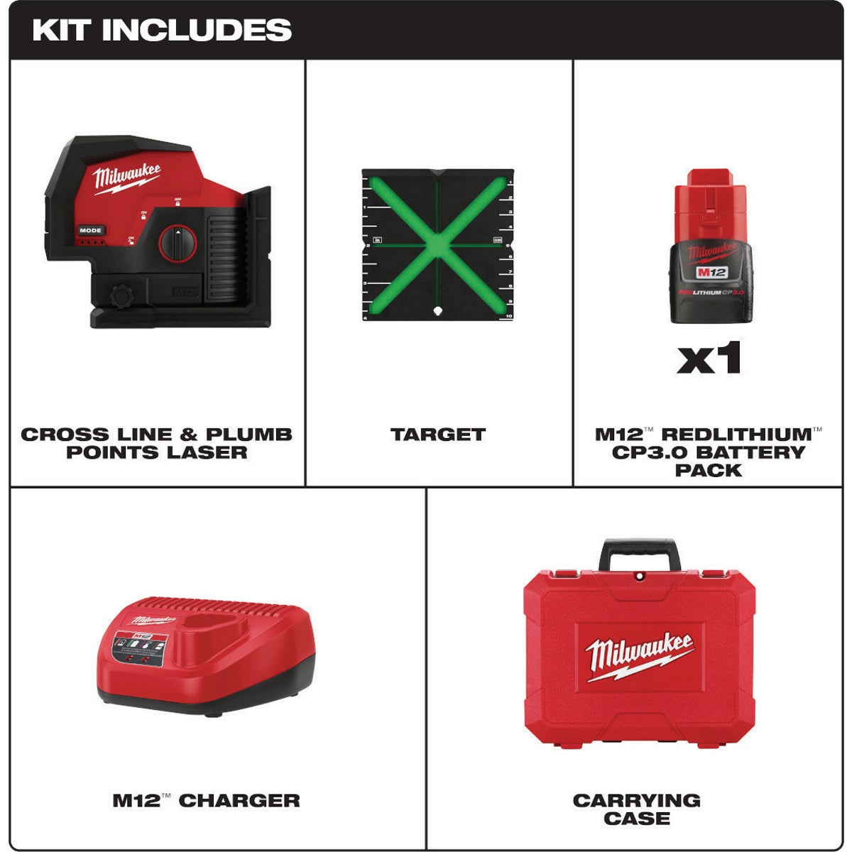Milwaukee M12 Green Cross Line & Plumb Points Laser Kit  Image 3