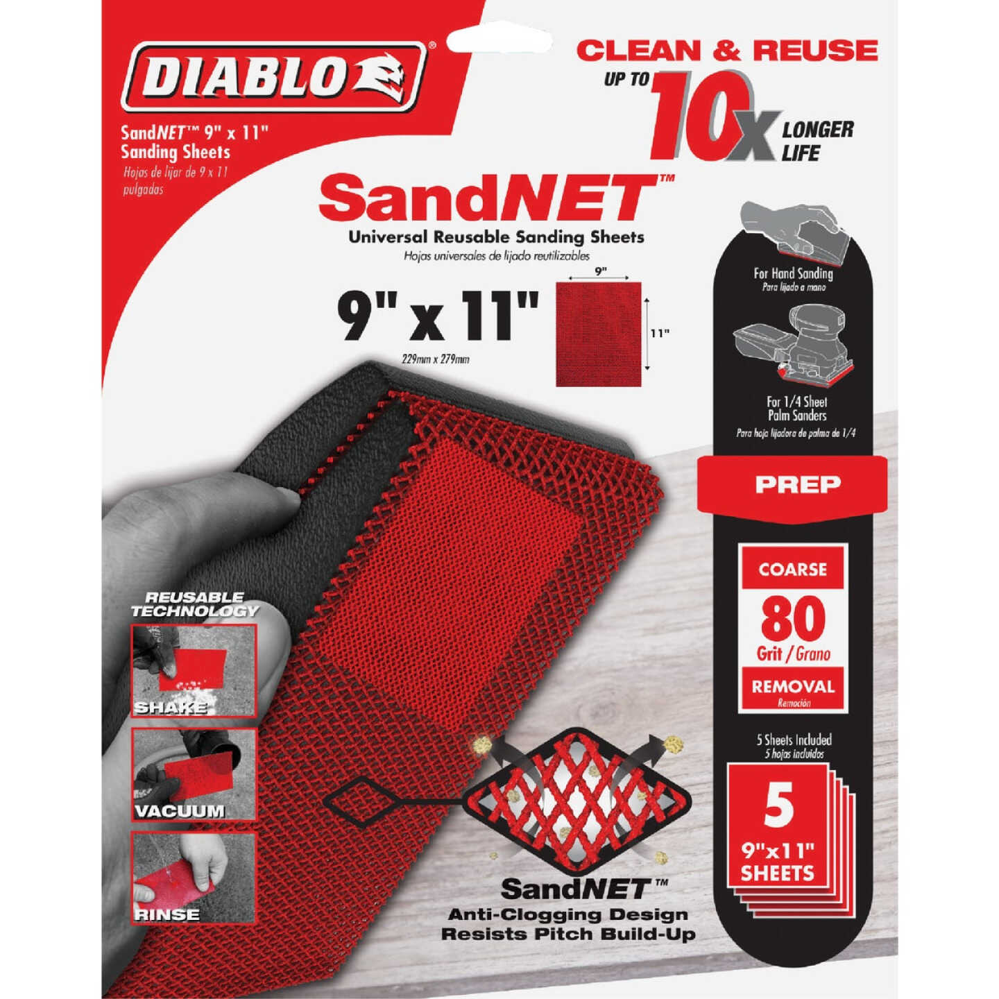 Diablo SandNet 9 In. x 11 In. 80 Grit Coarse Reusable Sandpaper (5-Pack) Image 1