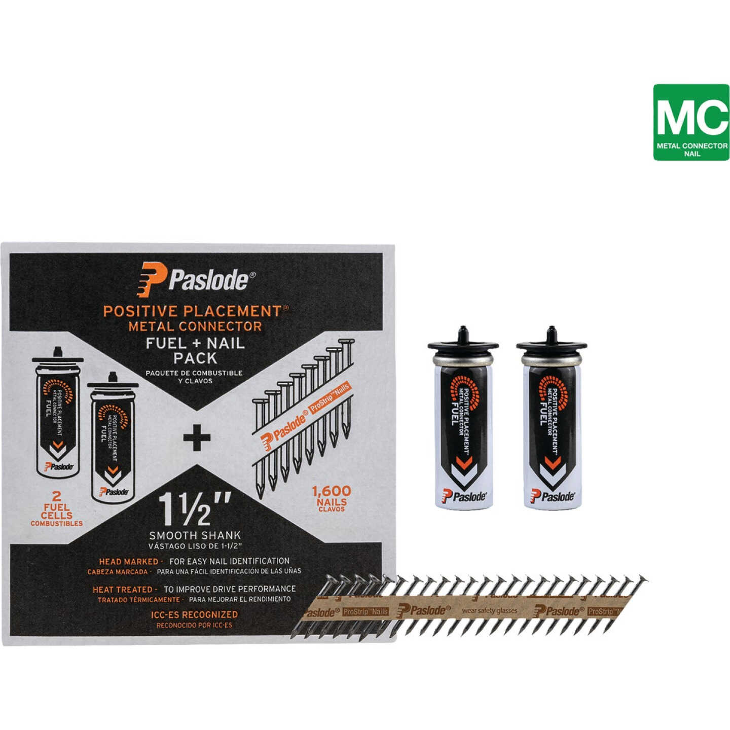 Paslode 1-1/2 In. x 0.148 In. Paper Tape Smooth Shank Heat Treated Brite Metal Connector Nail (1600-Count) with Fuel Cell Image 2