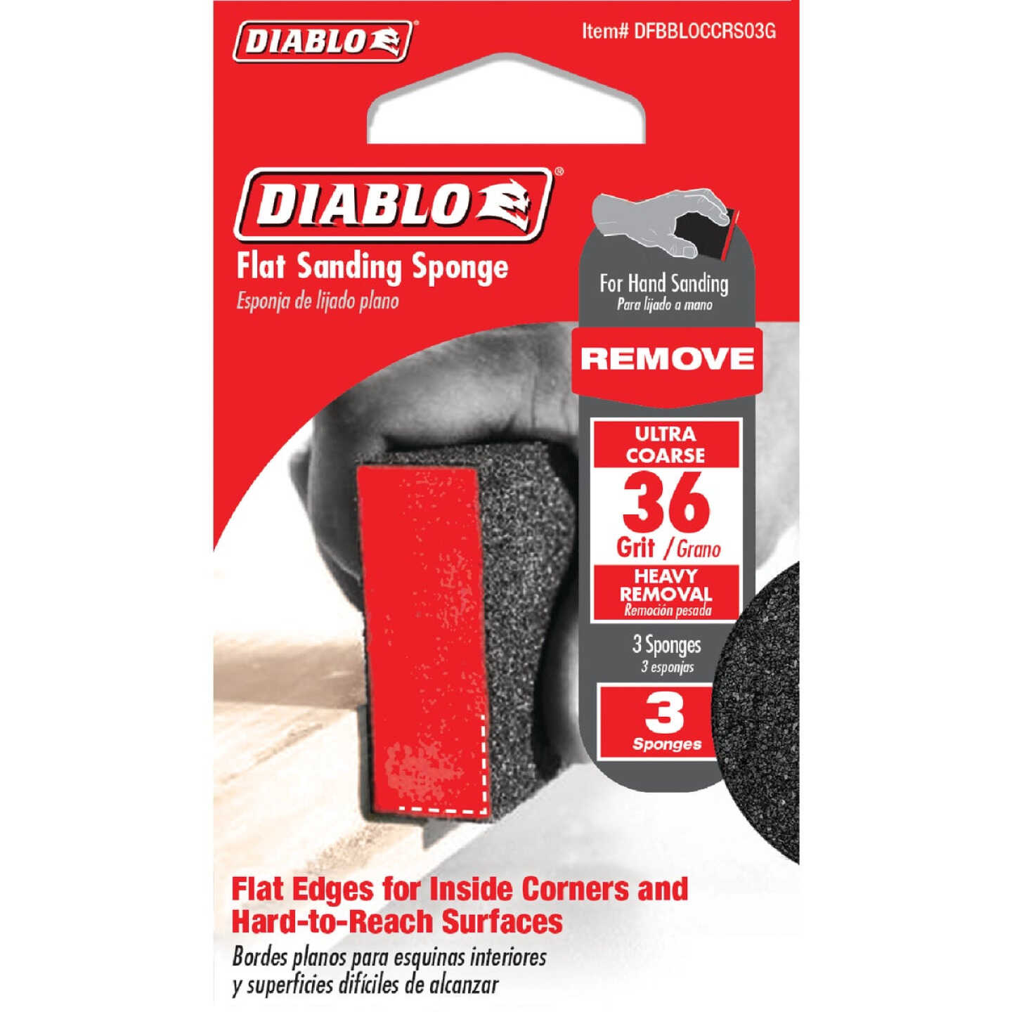Diablo 2-1/2 In. x 4 In. x 1 In. 36 Grit (Ultra Coarse) Flat Edge Sanding Sponge (3-Pack) Image 2