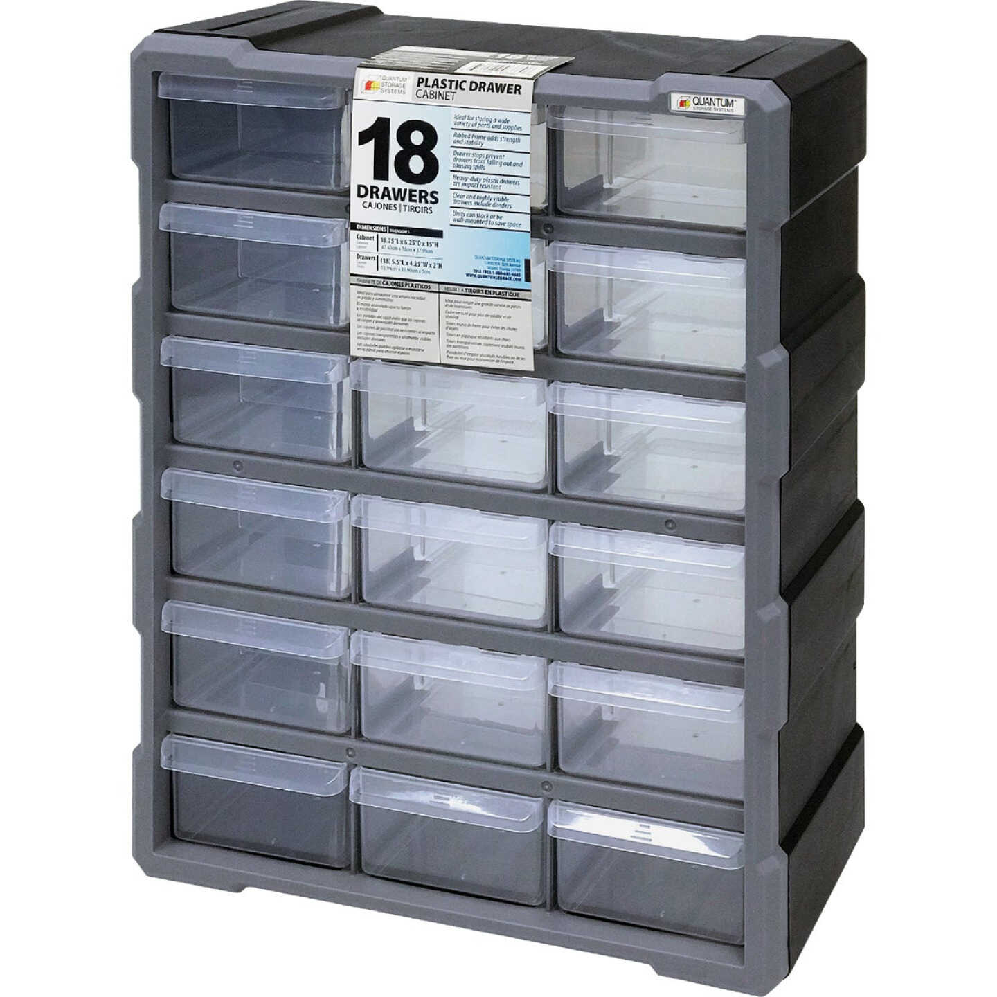 Quantum Storage 18-Drawer Clear Plastic Parts Drawer Cabinet Image 1