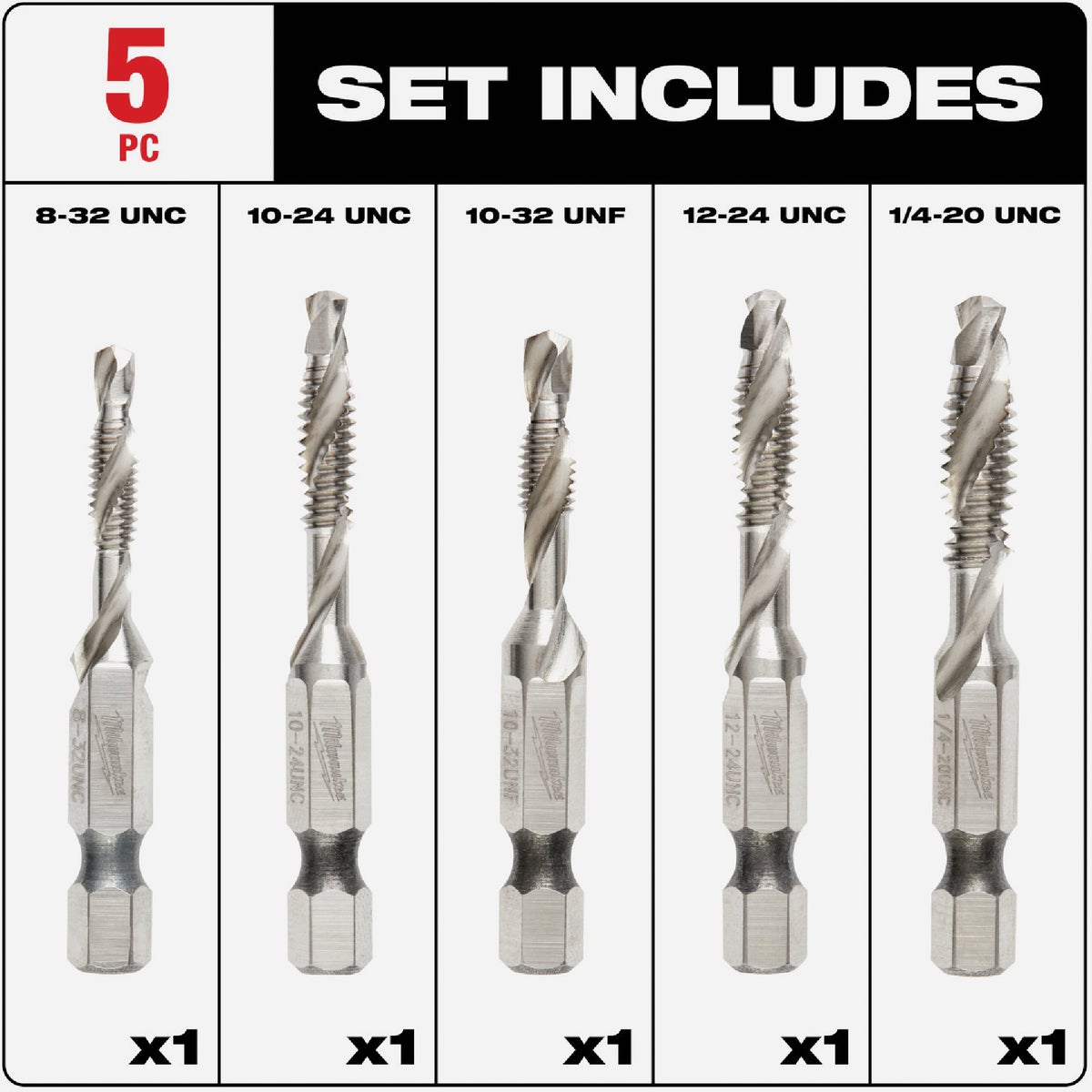 Milwaukee Shockwave SAE Impact Drill Tap Bit Set (5-Piece) Image 2