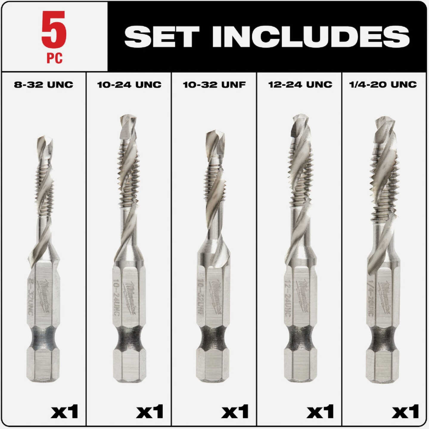 Milwaukee Shockwave SAE Impact Drill Tap Bit Set (5-Piece) Image 2