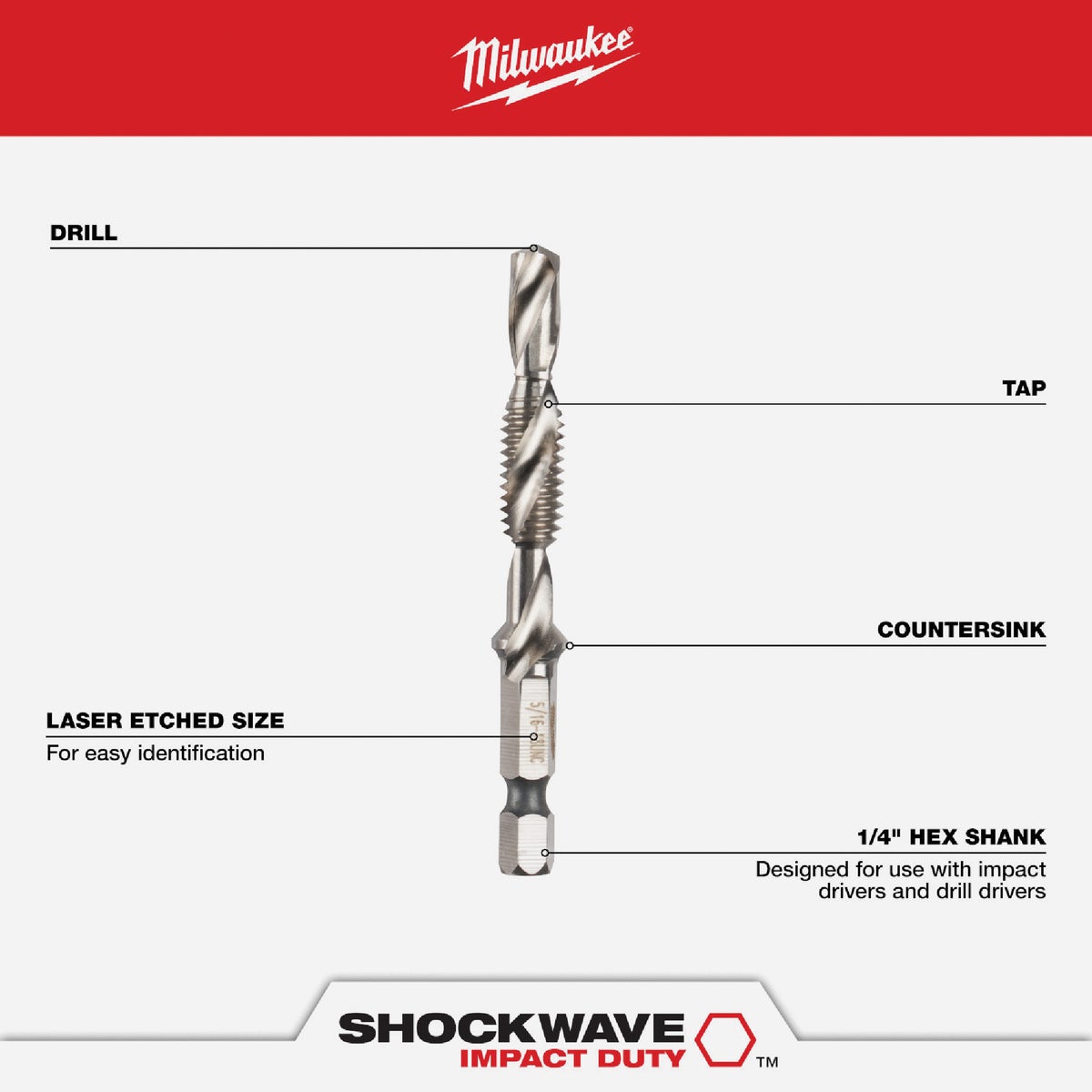 Milwaukee Shockwave SAE Impact Drill Tap Bit Set (5-Piece) Image 3