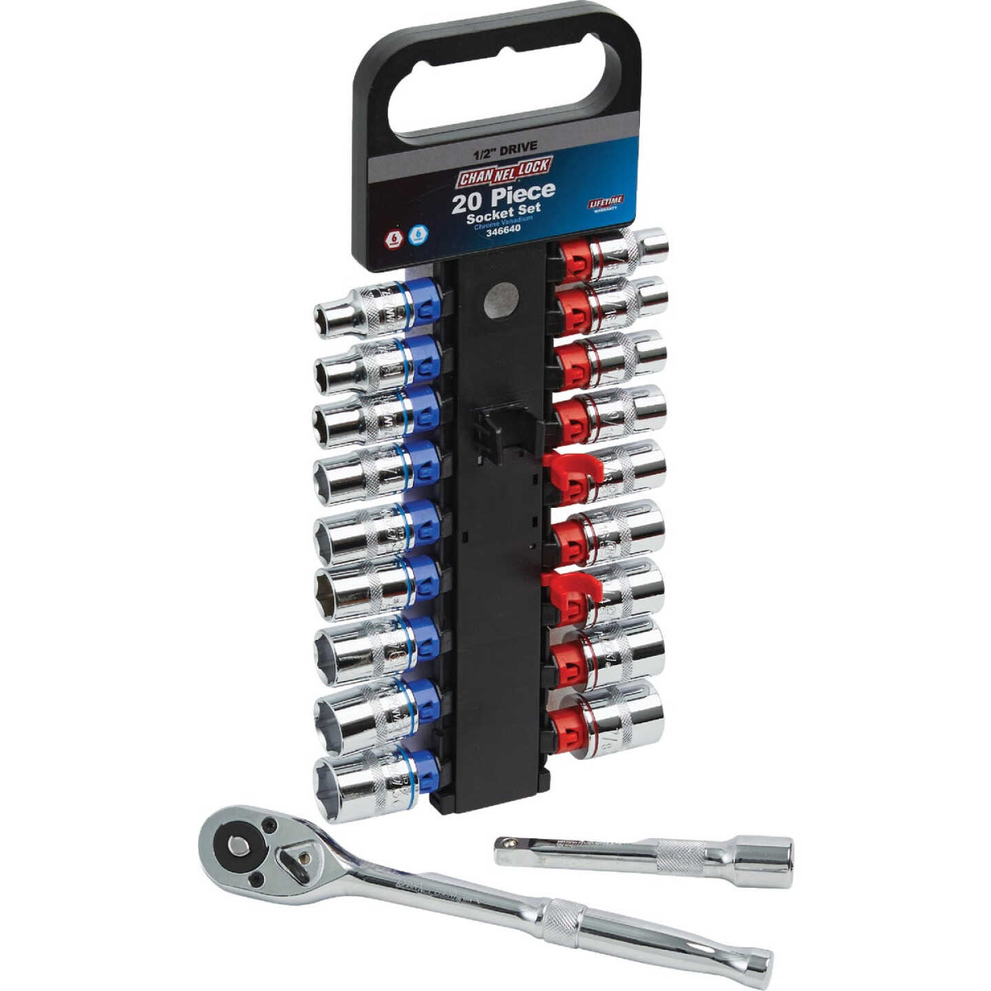Channellock Standard/Metric 1/2 In. Drive 6-Point Shallow Ratchet & Socket Set (20-Piece) Image 16