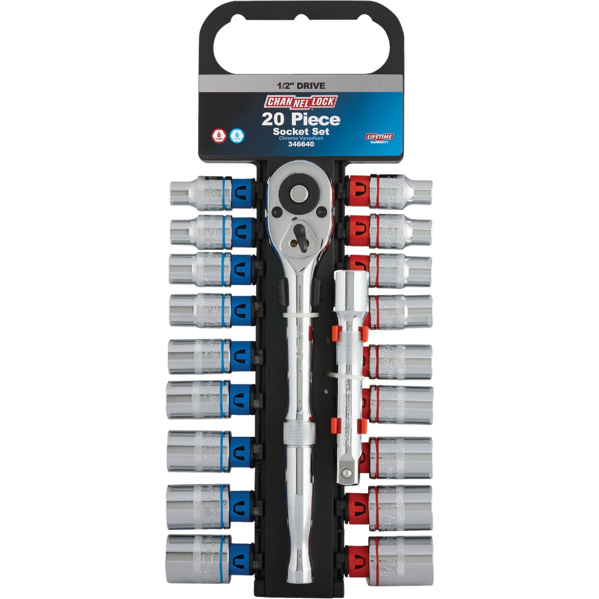 Channellock Standard/Metric 1/2 In. Drive 6-Point Shallow Ratchet & Socket Set (20-Piece) Image 8