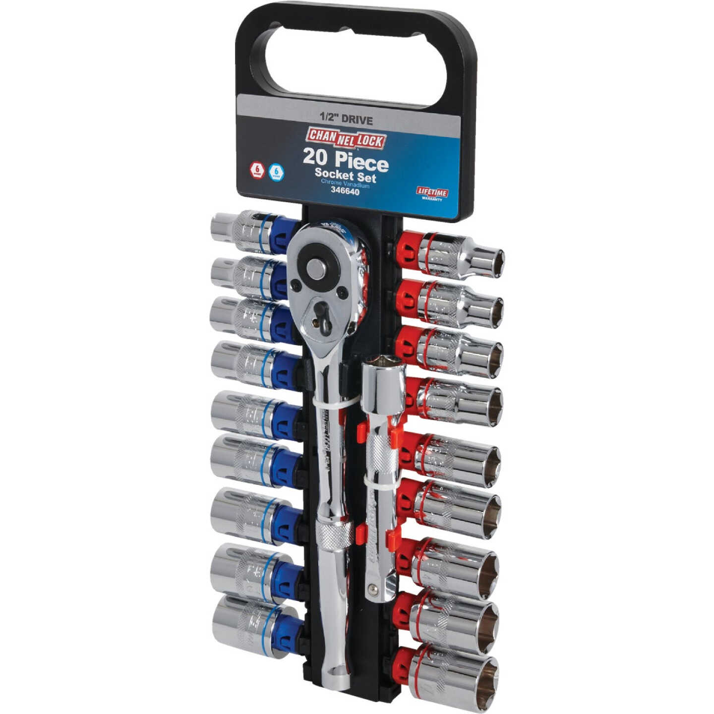 Channellock Standard/Metric 1/2 In. Drive 6-Point Shallow Ratchet & Socket Set (20-Piece) Image 9