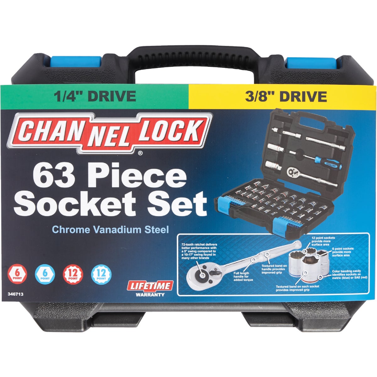 Channellock SAE/Metric 1/4 In. & 3/8 In. Drive Combination Ratchet & Socket Set (63-Piece) Image 7