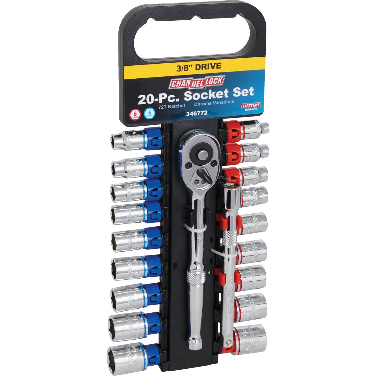 Channellock Standard and Metric 3/8 In. Drive 6-Point Shallow Ratchet & Socket Set (20-Piece) Image 1