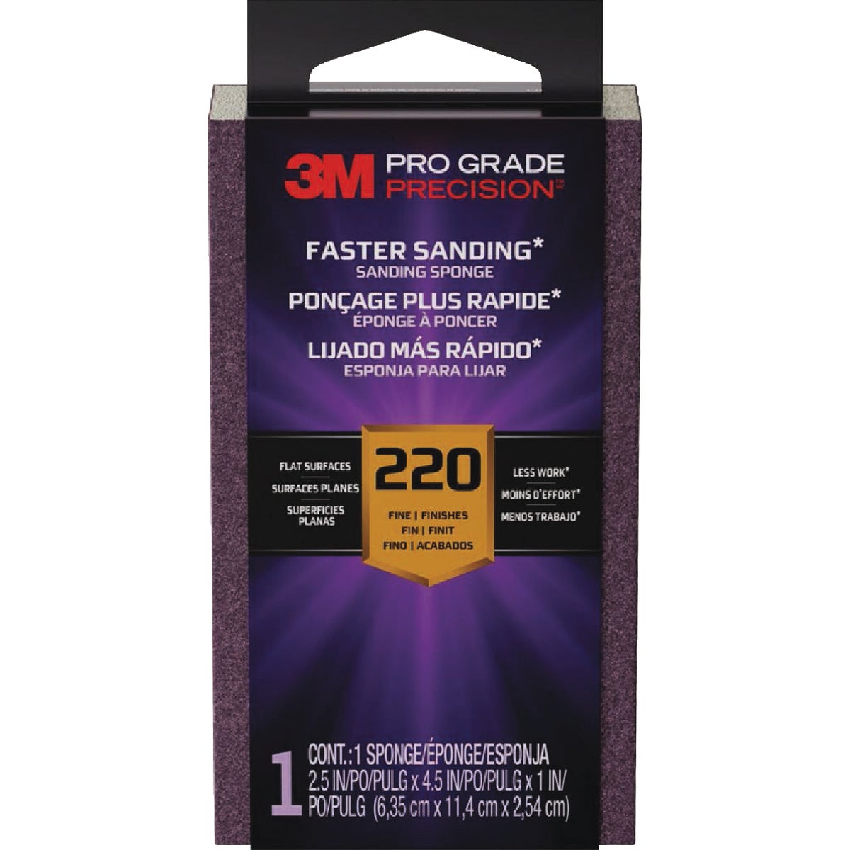 3M Pro Grade Precision 2.5 In. x 4.5 In. x 1 In. 220 Grit Fine Sanding Sponge