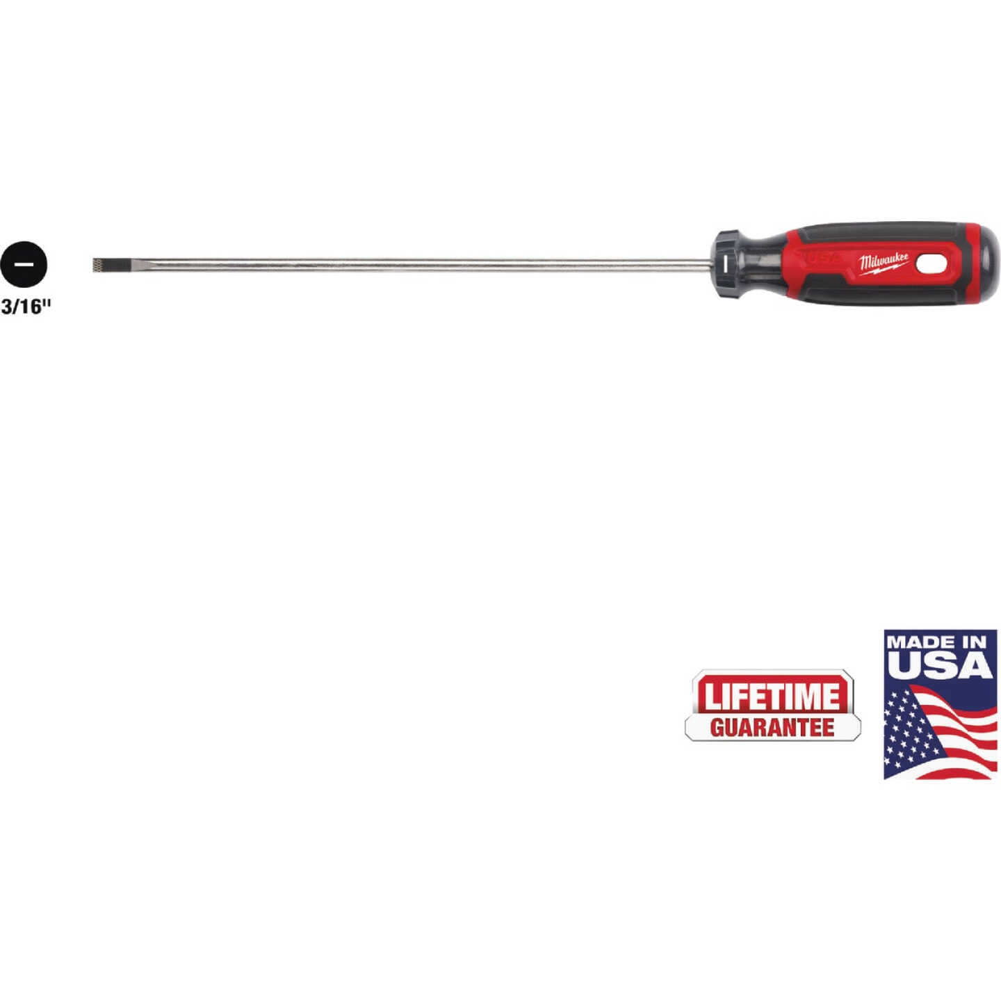 Milwaukee 3/16 In. x 8 In. Cushion Grip Cabinet Tip Slotted Screwdriver (USA) Image 1