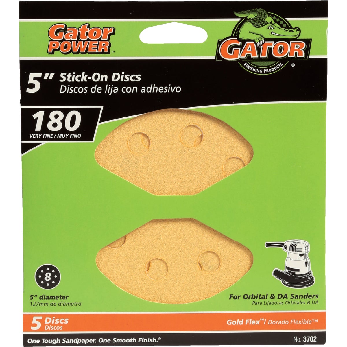 Gator Blade 5 In. 180-Grit 8-Hole Pattern Vented Sanding Disc with Stick-On Backing (5-Pack)
