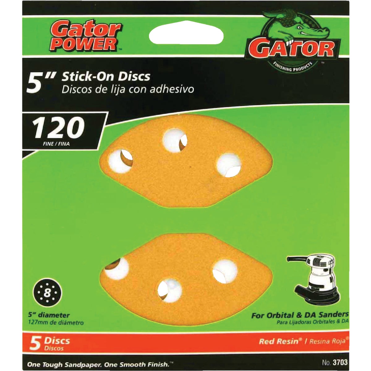 Gator Blade 5 In. 120-Grit 8-Hole Pattern Vented Sanding Disc with Stick-On Backing (5-Pack)