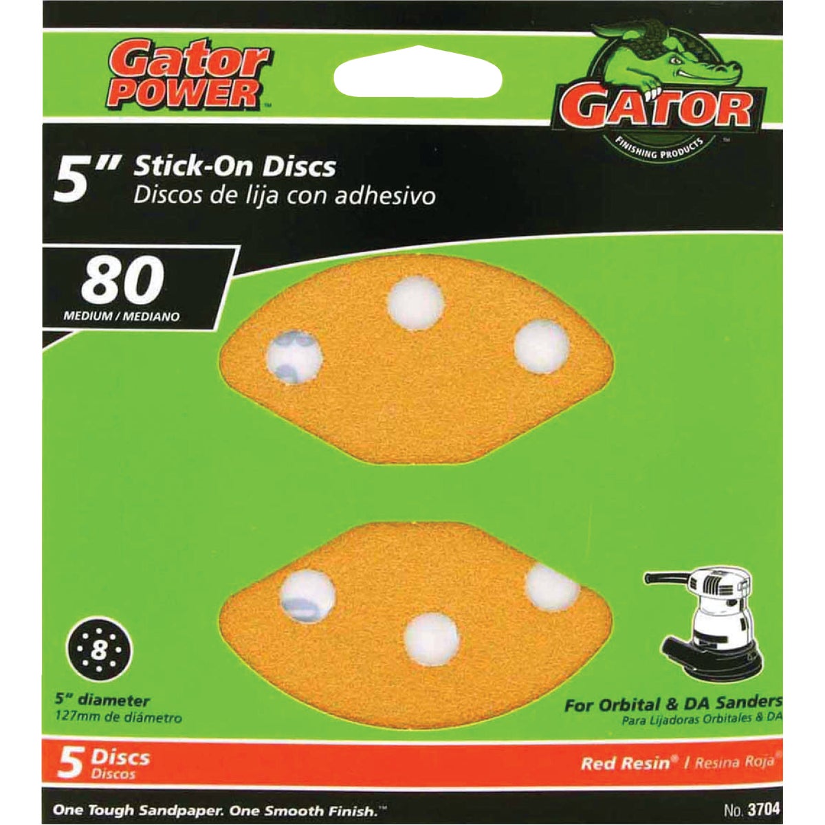 Gator Blade 5 In. 80-Grit 8-Hole Pattern Vented Sanding Disc with Stick-On Backing (5-Pack)