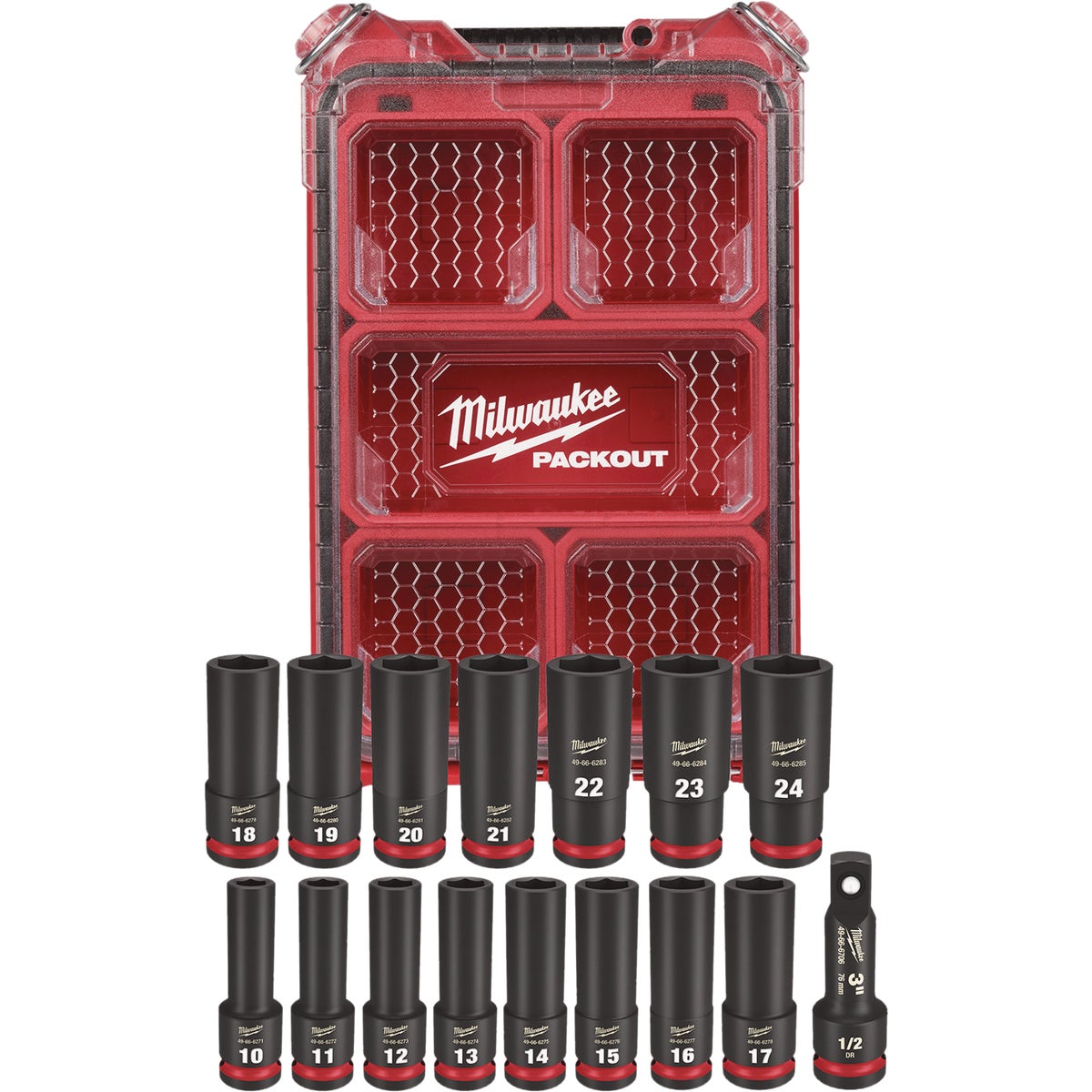 Milwaukee SHOCKWAVE Metric 1/2 In. Drive 6-Point Deep Impact Driver Set with PACKOUT Organizer (16-Piece) Image 5