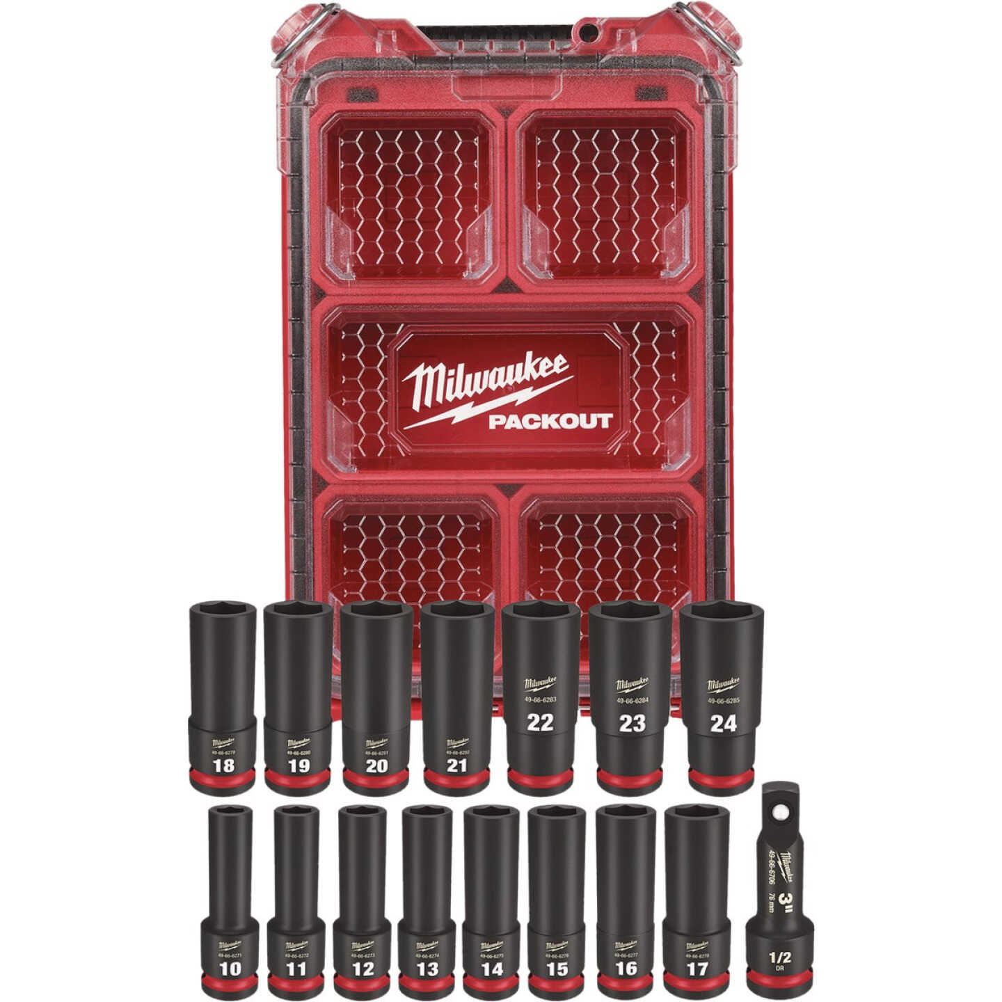 Milwaukee SHOCKWAVE Metric 1/2 In. Drive 6-Point Deep Impact Driver Set with PACKOUT Organizer (16-Piece) Image 5