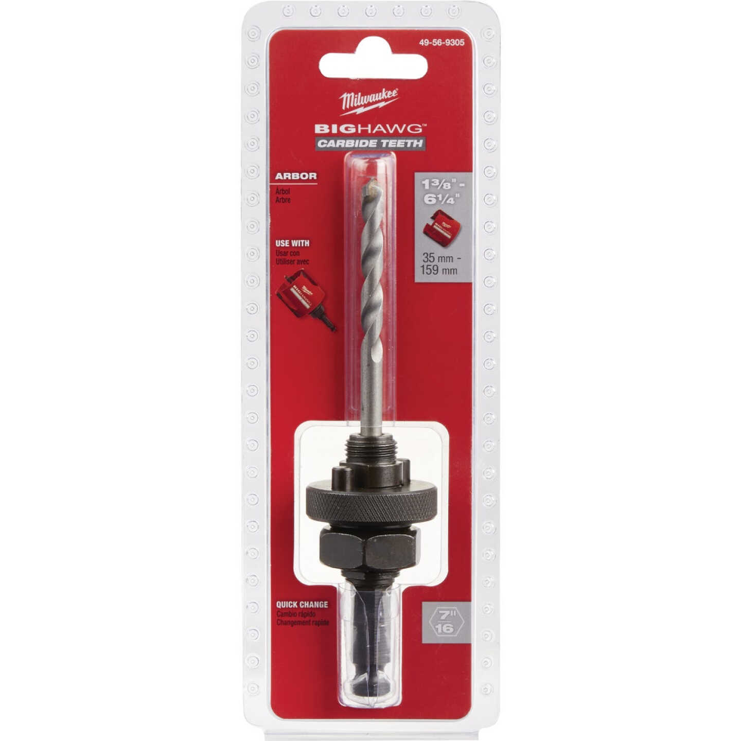 Milwaukee BIG HAWG 7/16 In. Hex Shank Hole Saw Mandrel Fits Hole Saws 1-3/8 In. to 6-1/4 In. Image 1