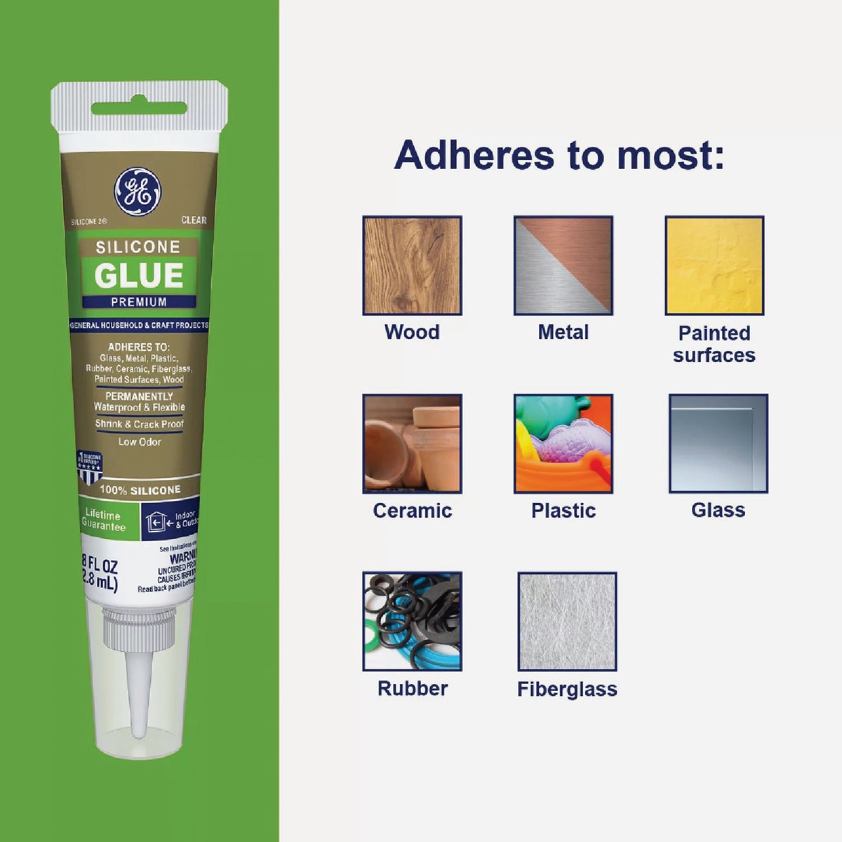 GE Specialty Projects Premium Silicone Glue, Clear, 2.8  Oz. Tube Image 2