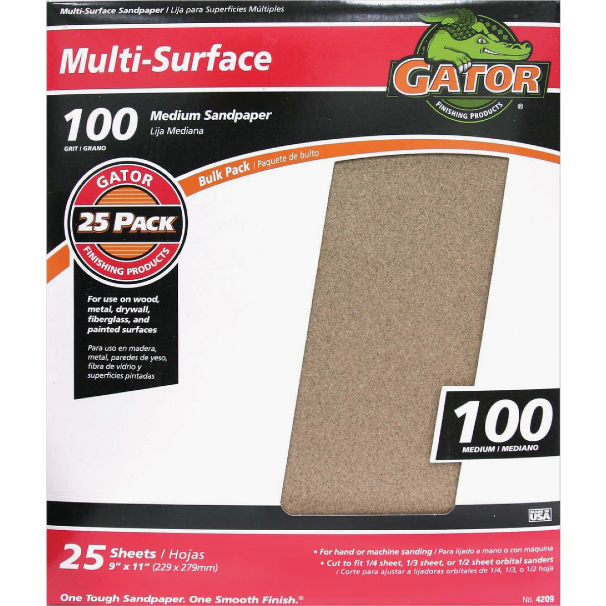 Gator Blade Multi-Surface 9 In. x 11 In. 100 Grit Medium Sandpaper (25-Pack)