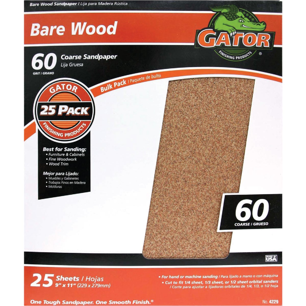 Gator Blade Bare Wood 9 In. x 11 In. 60 Grit Coarse Sandpaper (25-Pack) Image 1