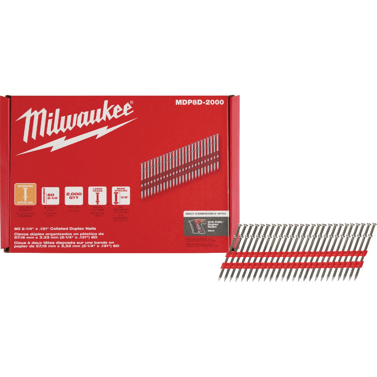 Milwaukee 2-1/4 In. x 0.131 In. Collated Duplex Framing Nails (2000 Ct.)