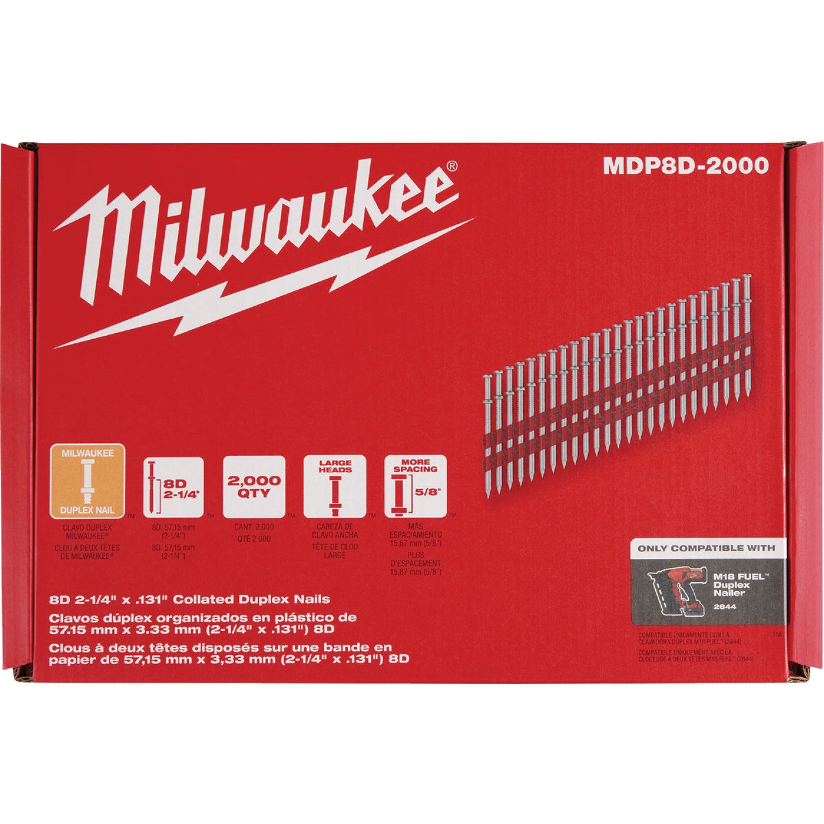 Milwaukee 2-1/4 In. x 0.131 In. Collated Duplex Framing Nails (2000 Ct.) Image 7