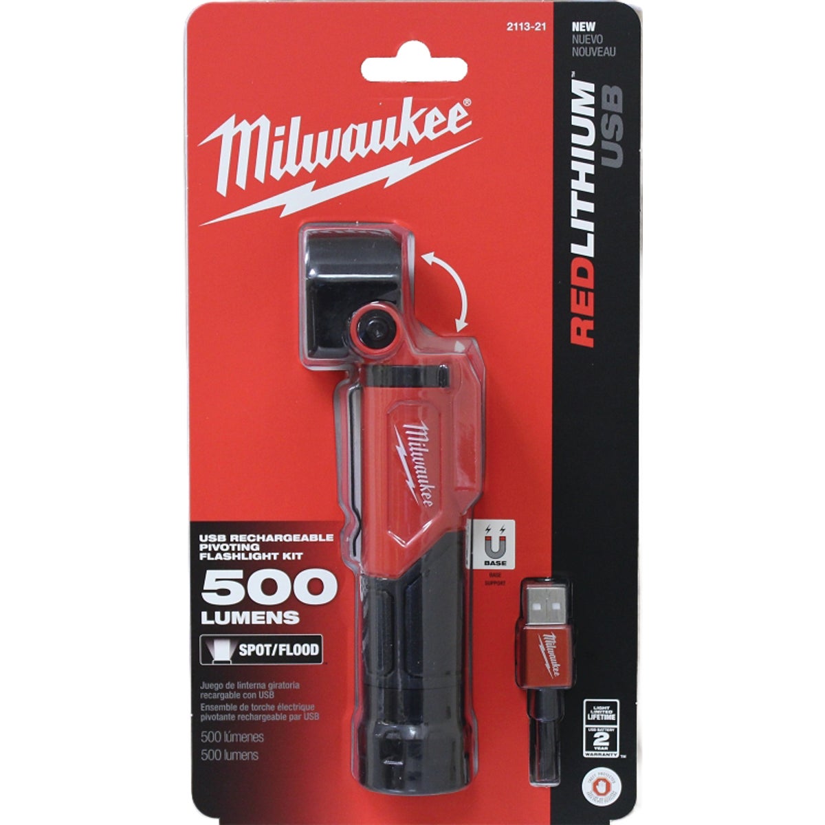 Milwaukee REDLITHIUM LED Aluminum USB Rechargeable Pivoting Flashlight Image 2