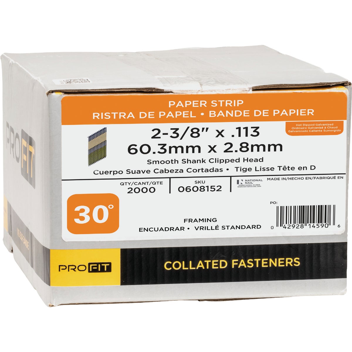 Pro-Fit 2-3/8 In. x 0.113 In. 30 Degree Paper Tape Smooth Shank Clipped Head Hot Dipped Galvanized Framing Stick Nails (2000 Ct.) Image 2