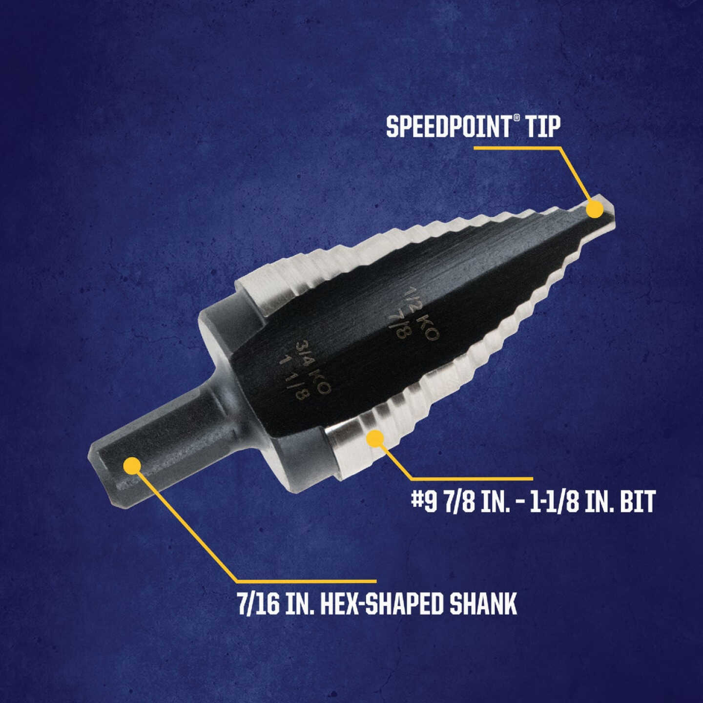 Irwin Unibit 7/8 In. & 1-1/8 In. #9 Step Drill Bit, 2 Steps Image 2