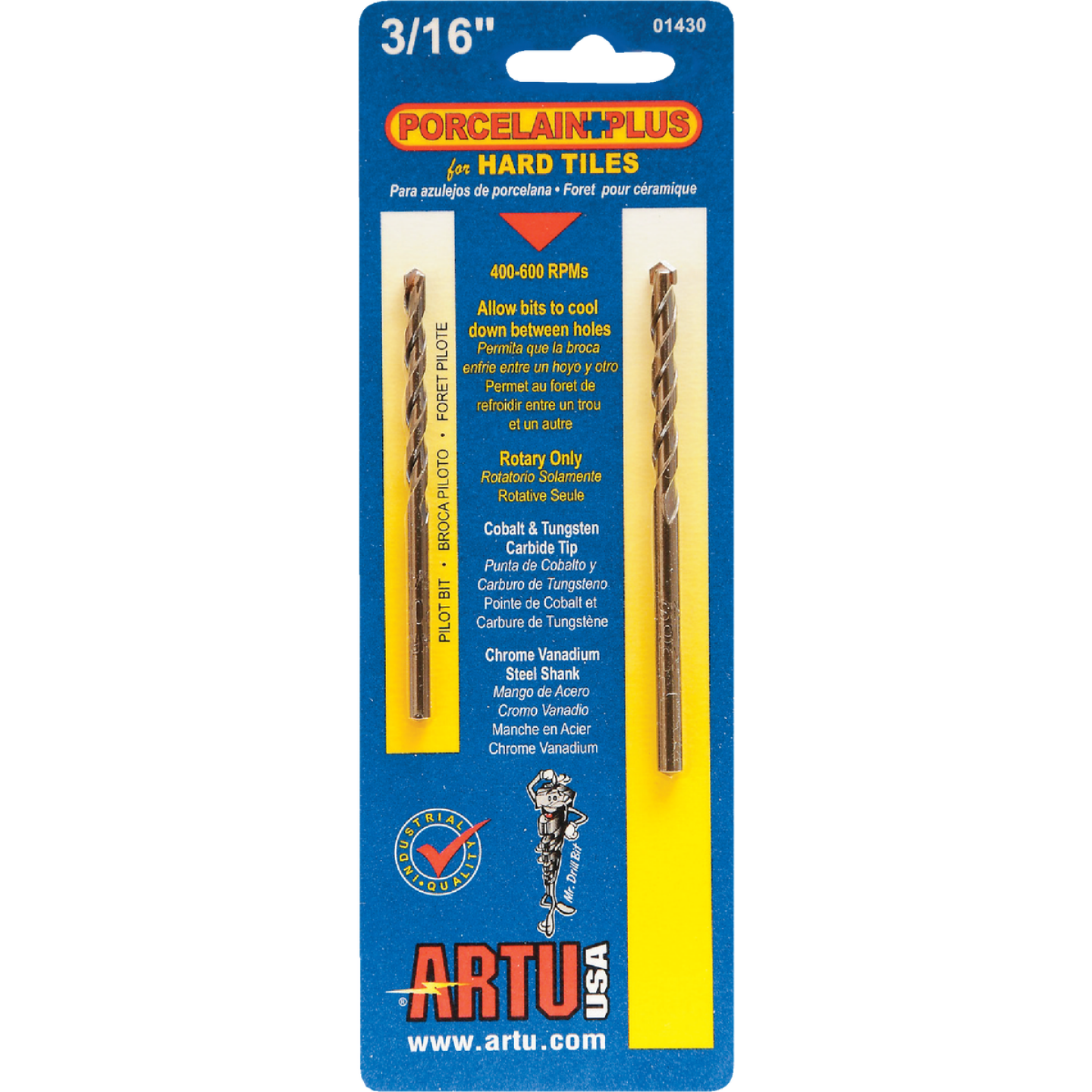 ARTU 3/16 In. x 3-1/2 In. Cobalt and Tungsten Carbide Glass & Tile Drill Bit Image 1