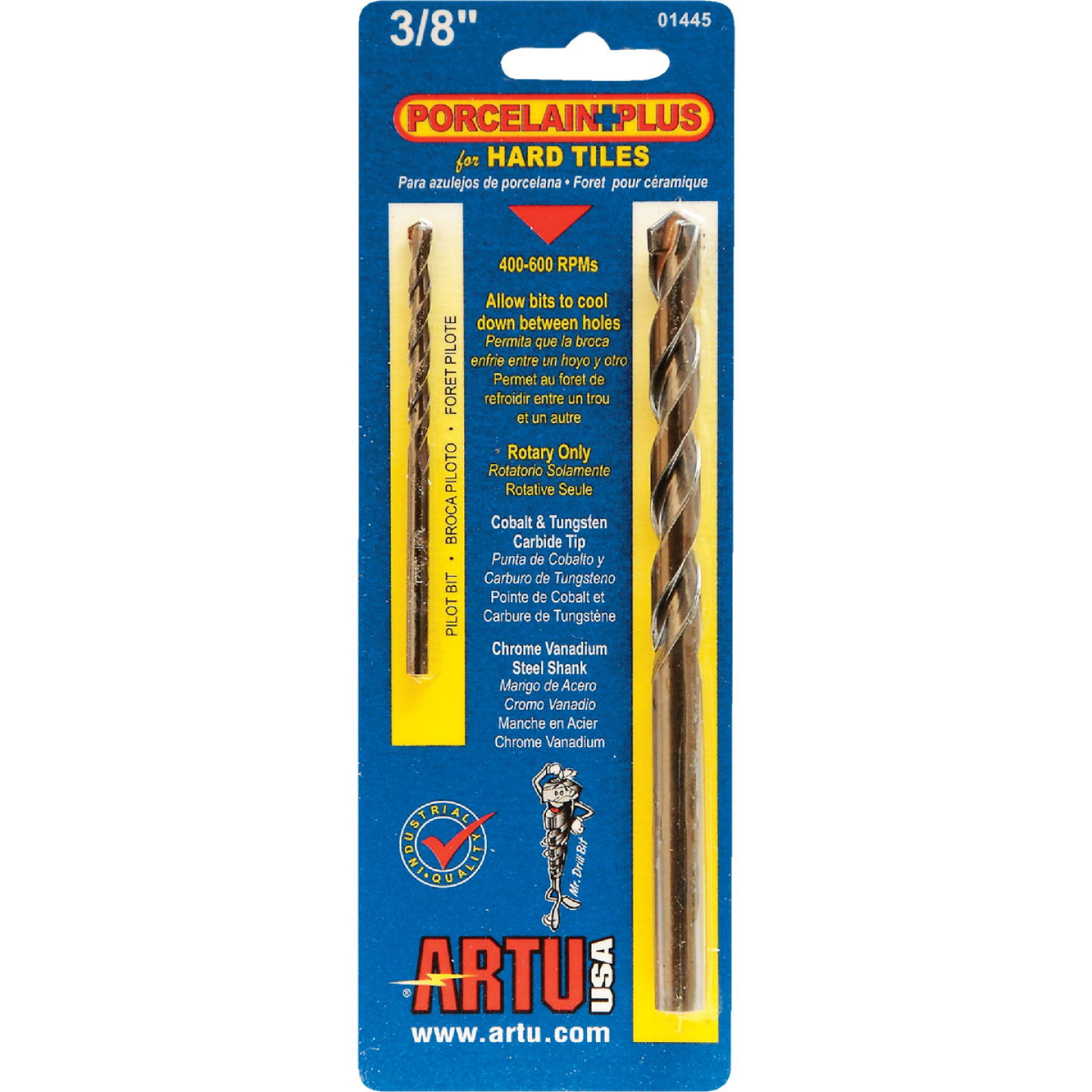 ARTU 3/8 In. x 5-5/16 In. Cobalt and Tungsten Carbide Glass & Tile Drill Bit Image 1