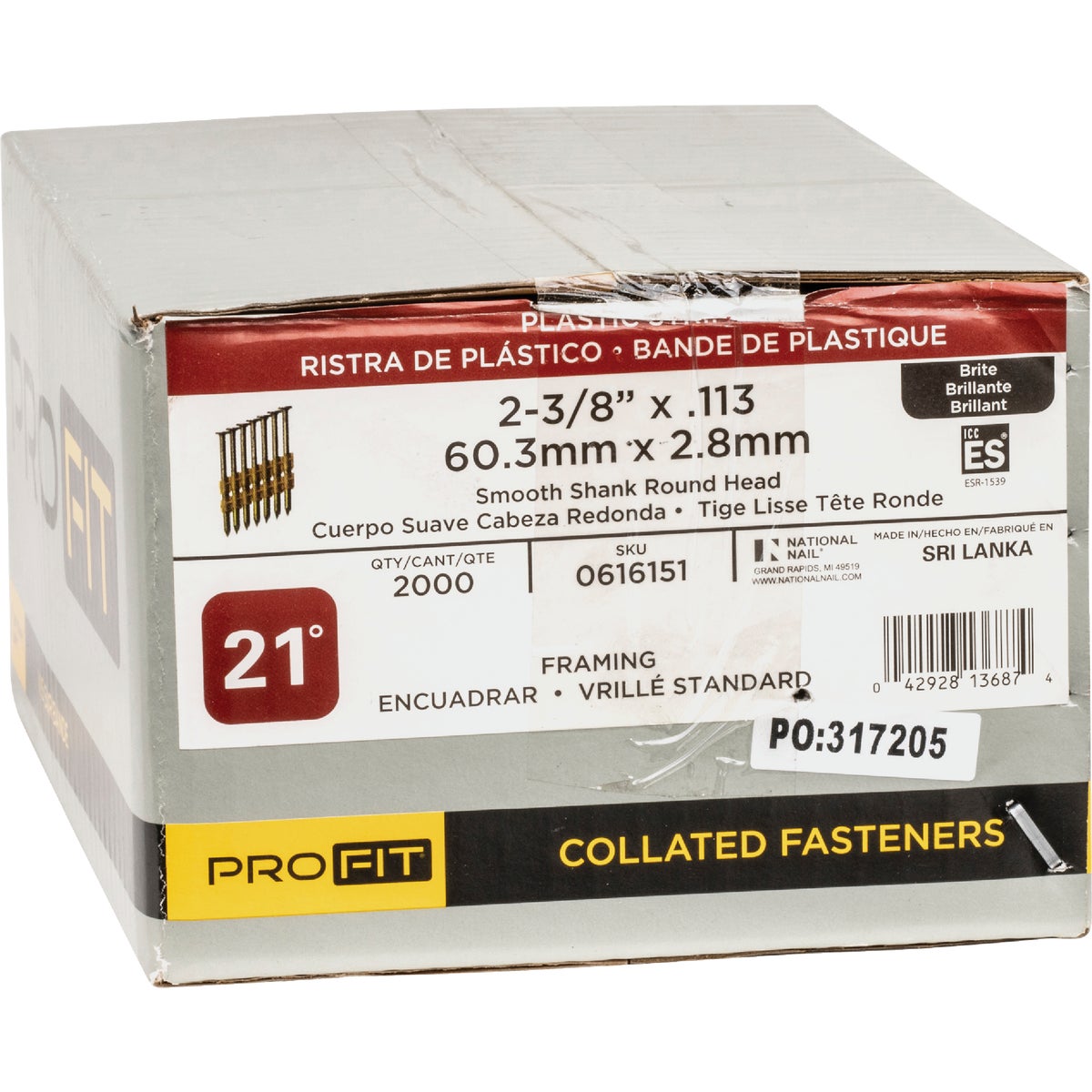 Pro-Fit 2-3/8 In. x 0.133 In. 21 Degree Plastic Strip Smooth Shank Round Head Brite Framing Stick Nails (2000 Ct.) Image 2