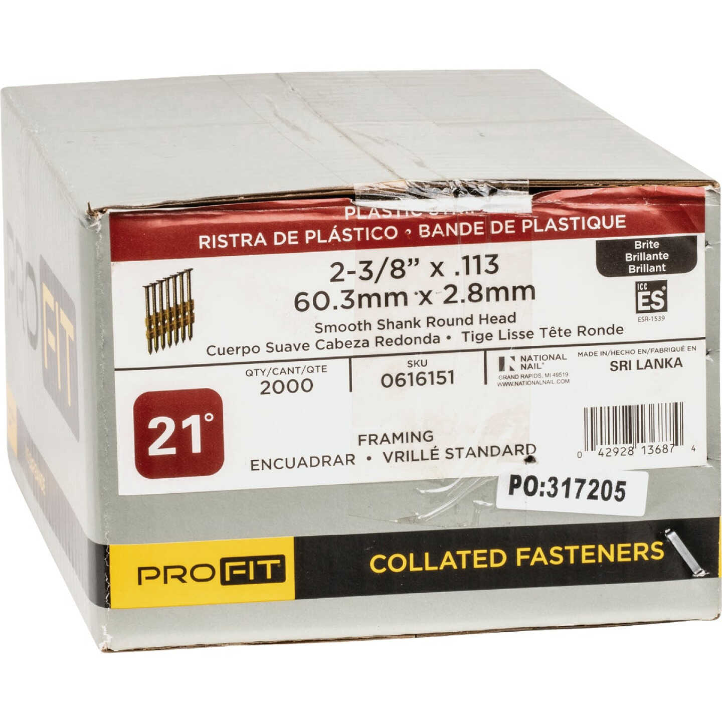 Pro-Fit 2-3/8 In. x 0.133 In. 21 Degree Plastic Strip Smooth Shank Round Head Brite Framing Stick Nails (2000 Ct.) Image 2
