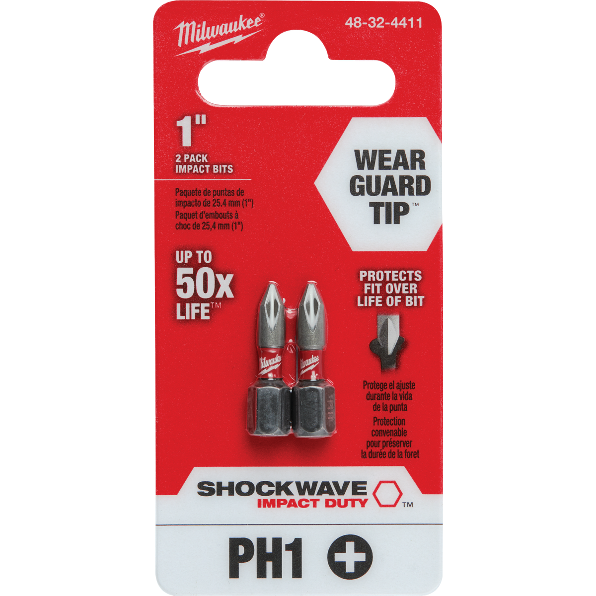 Milwaukee SHOCKWAVE #1 Phillips 1 In. Insert Impact Screwdriver Bit (2-Pack) Image 1