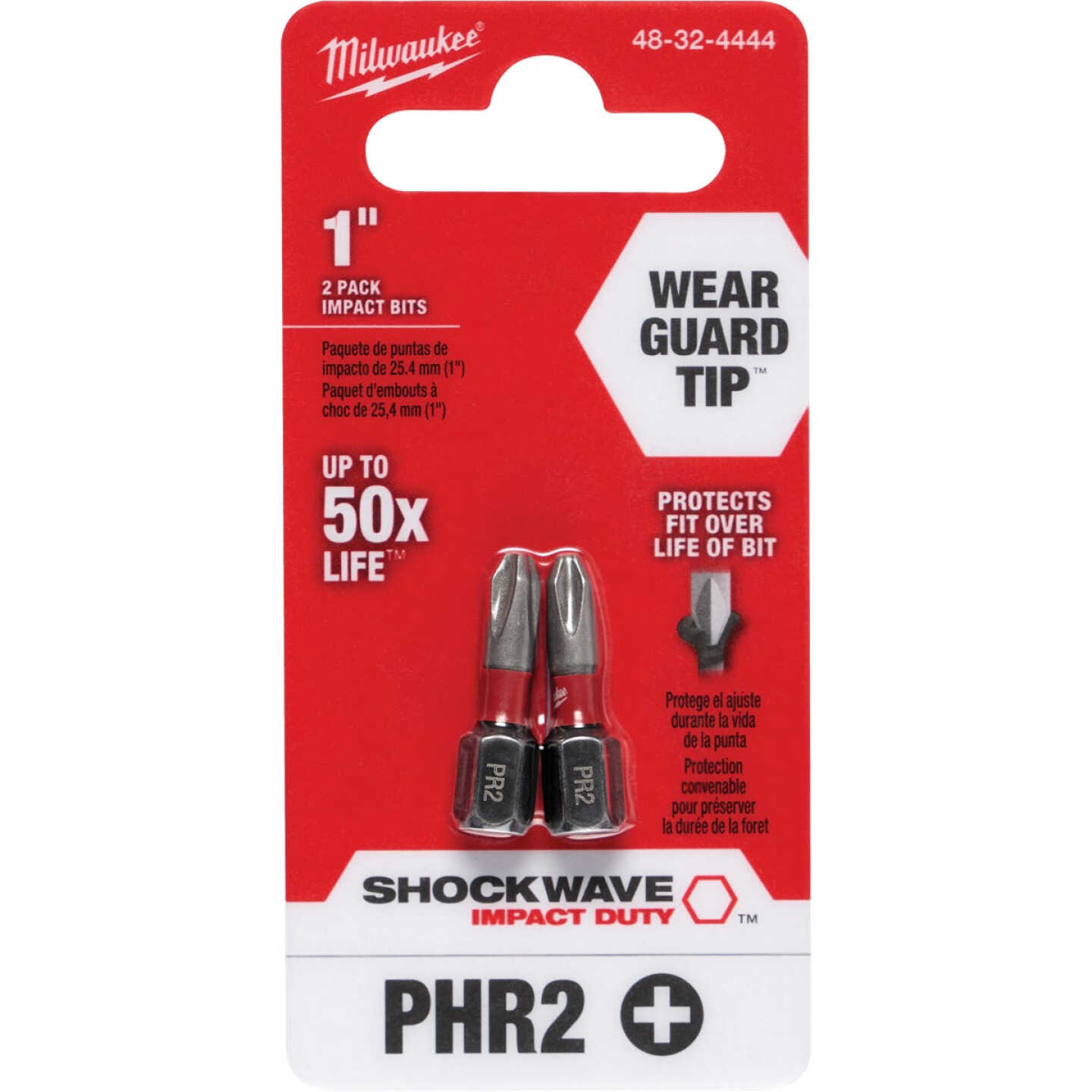 Milwaukee SHOCKWAVE #2 Phillips Reduced Dia 1 In. Insert Impact Screwdriver Bit (2-Pack) Image 1