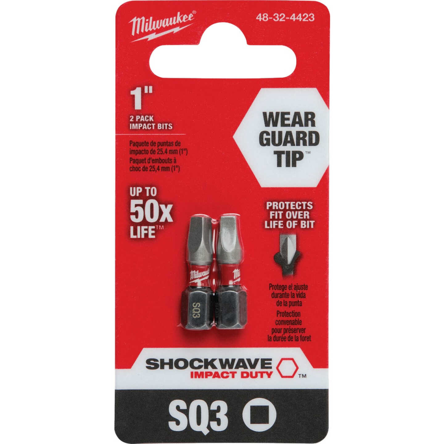 Milwaukee SHOCKWAVE #3 Square Recess 1 In. Insert Impact Screwdriver Bit (2-Pack) Image 1