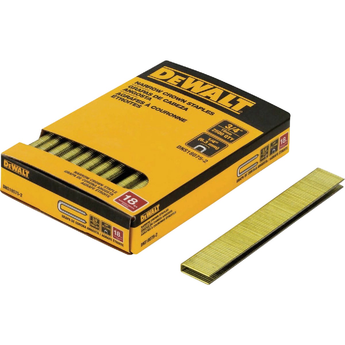 DEWALT 1/4 In. x 3/4 In. 18-Gauge Collated Crown Staples (2500 Ct.)