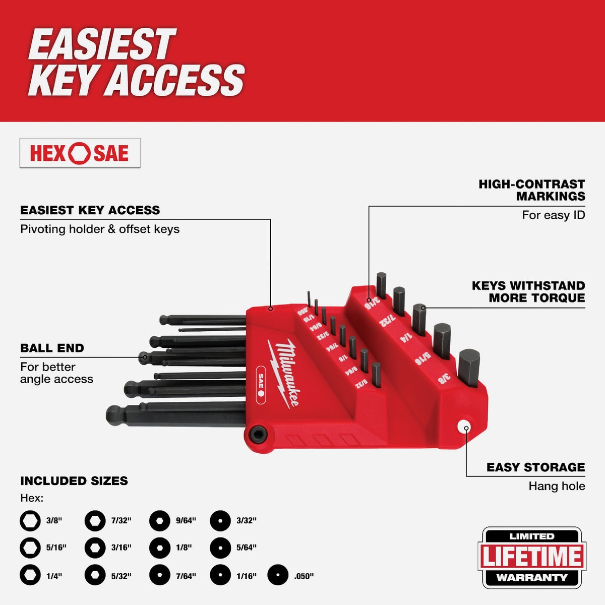 Milwaukee SAE/Metric Ball-End L-Style Hex Key Set (22-Piece) Image 3