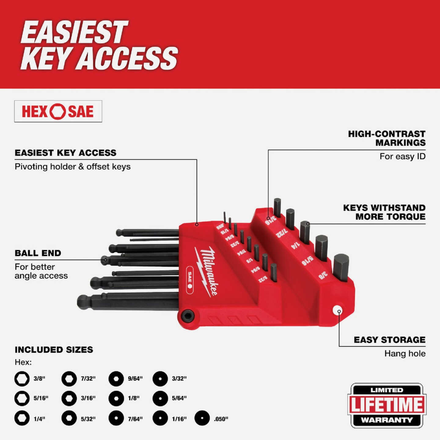 Milwaukee SAE/Metric Ball-End L-Style Hex Key Set (22-Piece) Image 3